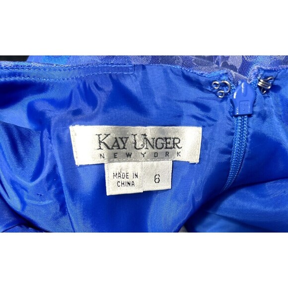 Kay Unger 6 Blue Satin Jacquard Pleated Knee Length Dress Wedding Guest Party - Picture 6 of 8